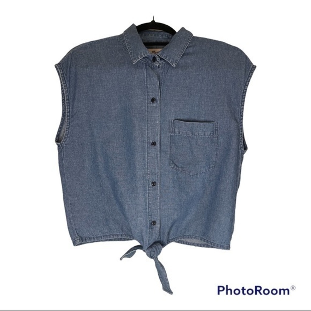 Madewell Chambray Crop Top w/Tie